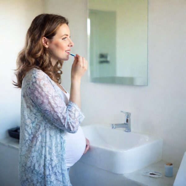 Hellhäutige Schwangere Frau Putzt Zähne Zahngesundheit